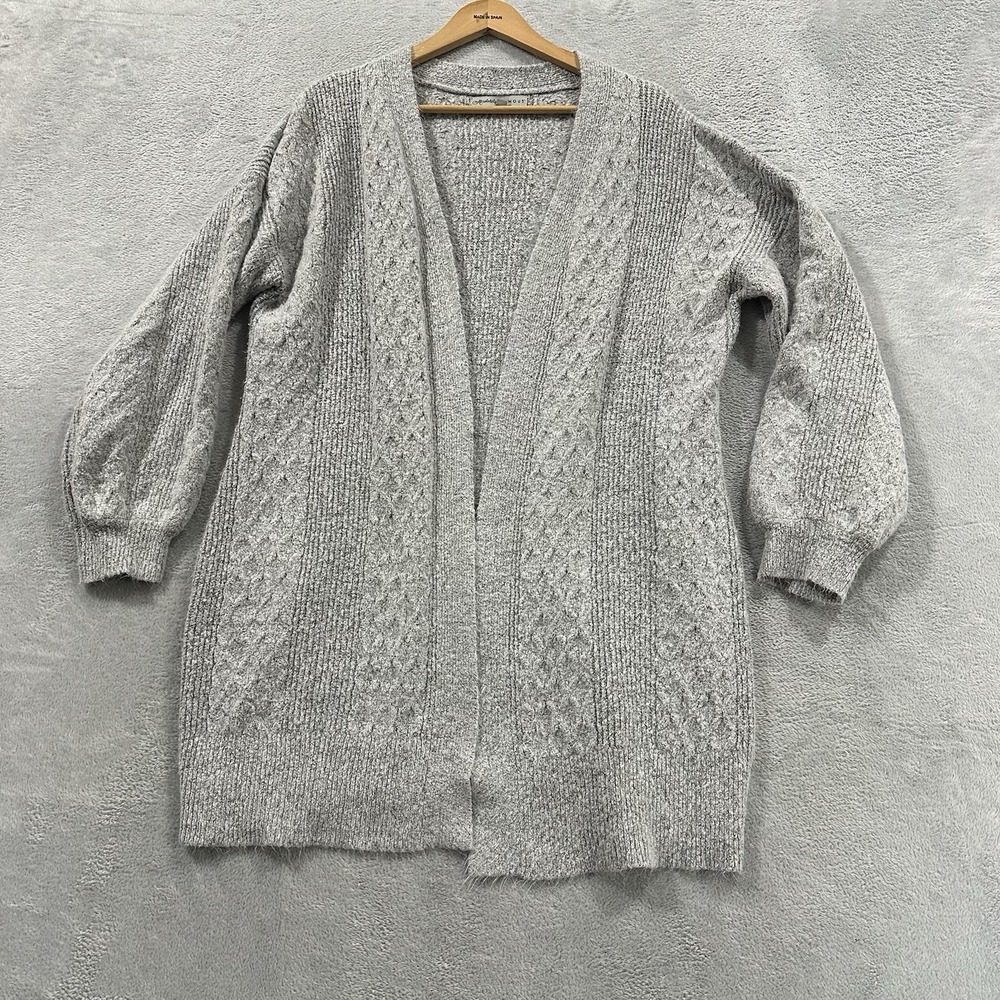 Absolutely Famous Open Front Cardigan Sweater Women XL Gray Cable Knit Boho Long